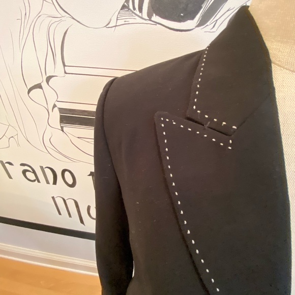 Mary McFadden Womens Black Blazer w White Contrast Stitching / Size 6 - Picture 5 of 14